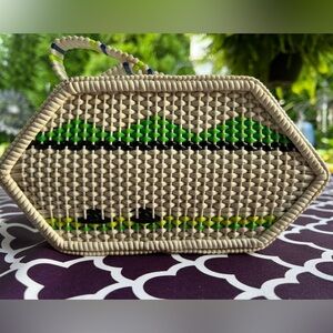 Women’s white vintage antique hand bag beads and wood